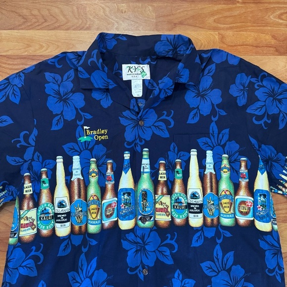 Vintage KY's Hawaiian Beer Shirt Mens XL Beach Floral Golf Bradley Open USA Made - Picture 3 of 15